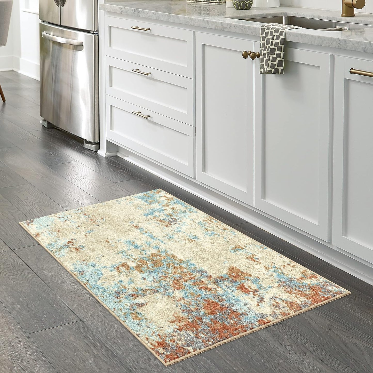Southwestern Stone Distressed Abstract Kitchen Rugs Non Skid Washable Accent Area Floor Mat [Made in USA], 2'6 X 3'10, Multi