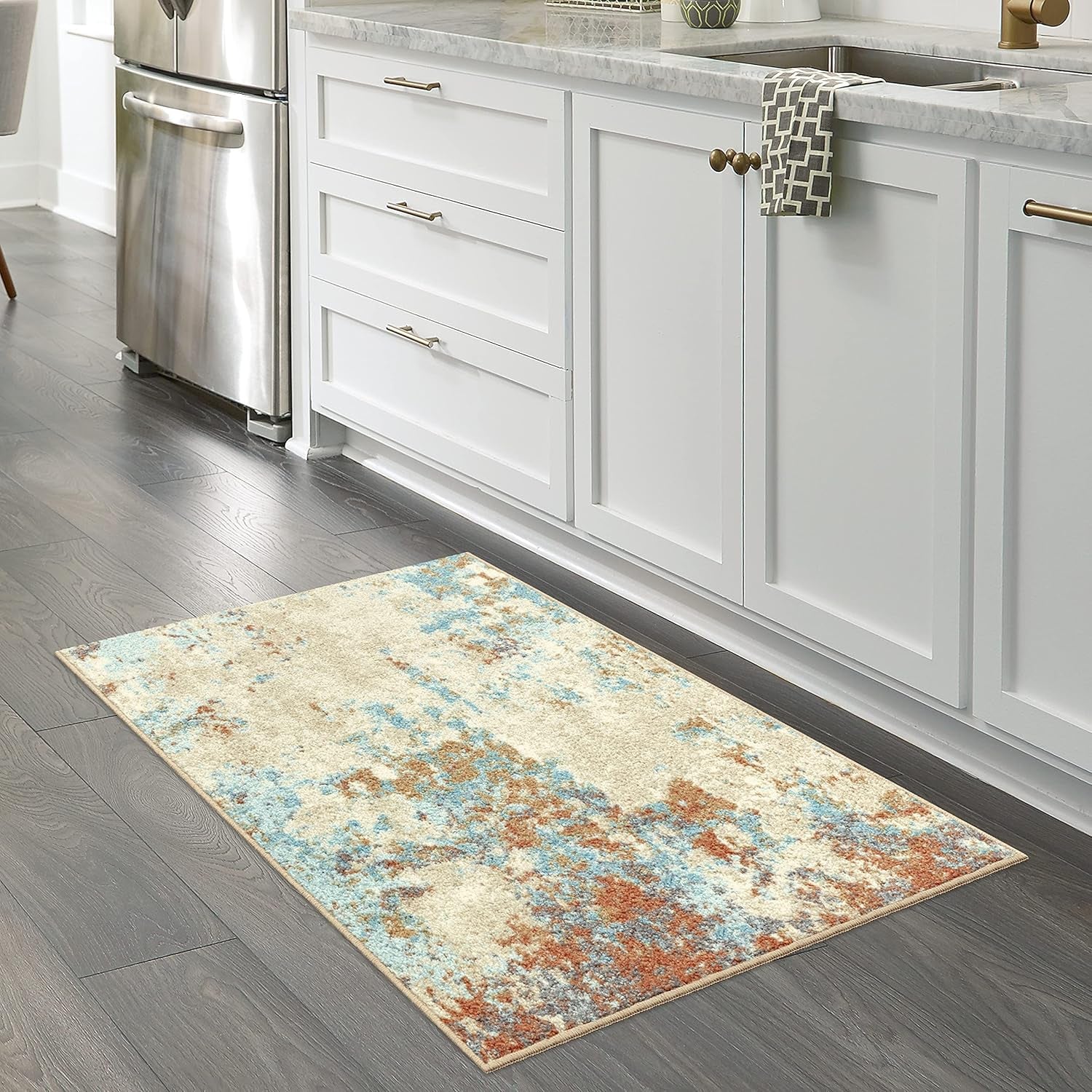 Southwestern Stone Distressed Abstract Kitchen Rugs Non Skid Washable Accent Area Floor Mat [Made in USA], 2'6 X 3'10, Multi