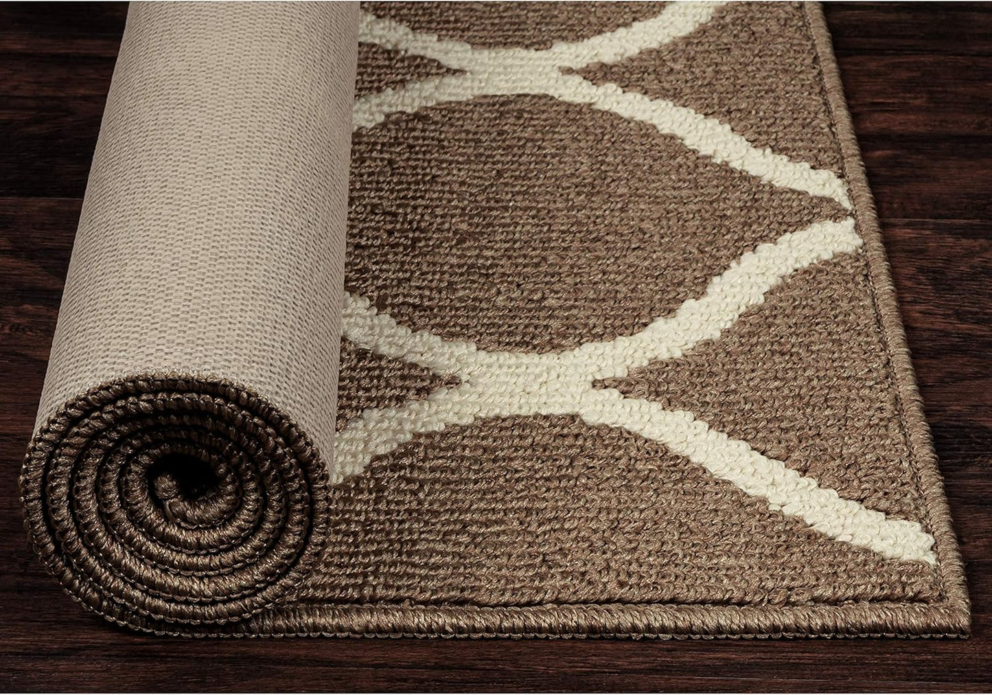 Rebecca Contemporary Kitchen Rugs Non Skid Accent Area Carpet [Made in USA], 1'8 X 2'10, Café Brown/White