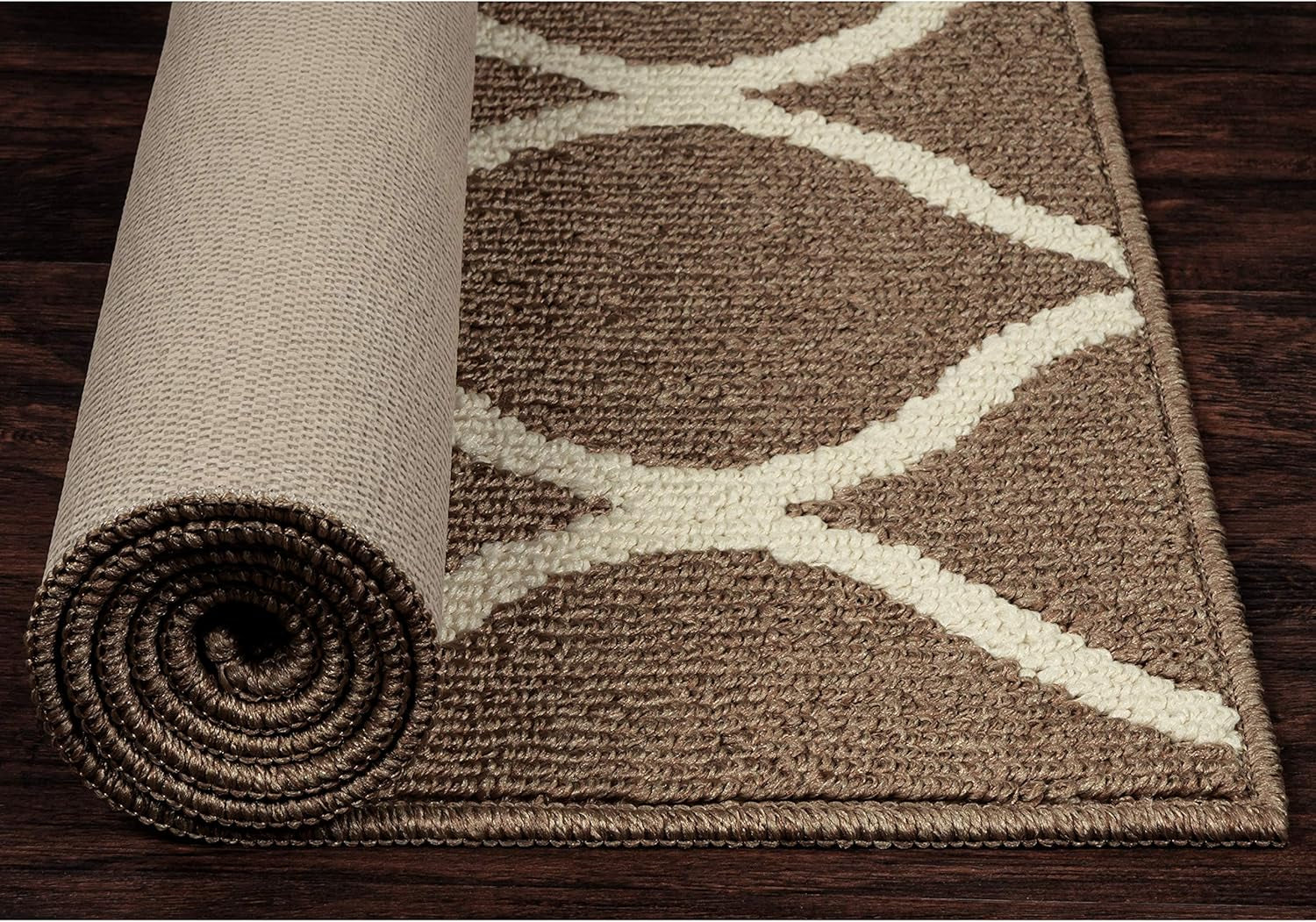 Rebecca Contemporary Kitchen Rugs Non Skid Accent Area Carpet [Made in USA], 1'8 X 2'10, Café Brown/White