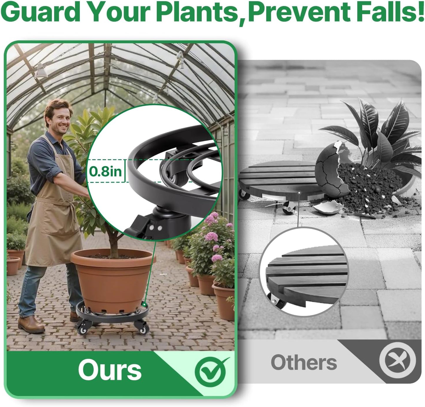 Plant Caddy with Wheels Heavy Duty 14“ 2 Pack Rolling Plant Stand Plant Dolly Iron Wheeled Lockable Casters round Pot Mover Rollers Indoor Outdoor Planter Trolley Metal