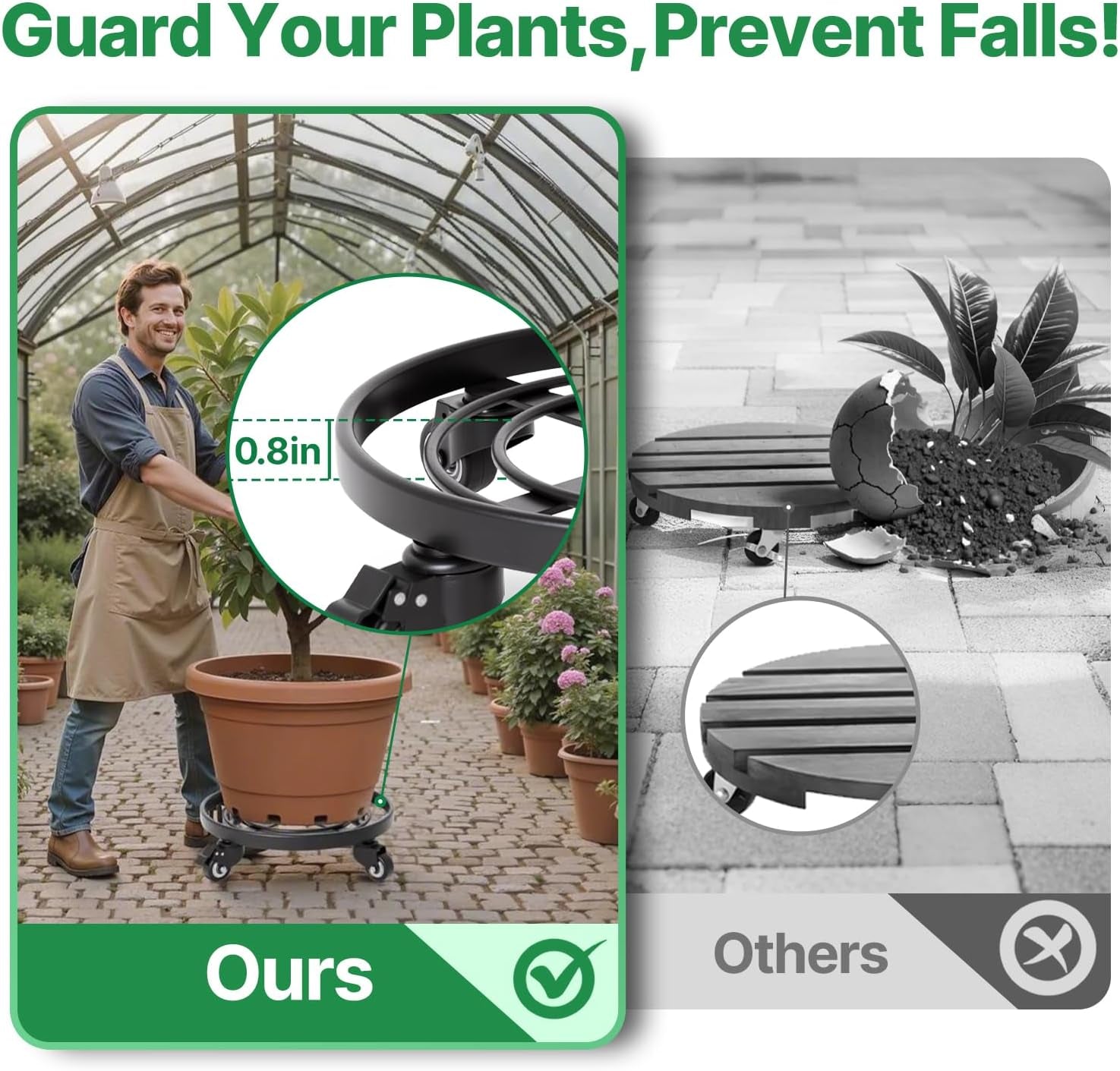 Plant Caddy with Wheels Heavy Duty 14“ 2 Pack Rolling Plant Stand Plant Dolly Iron Wheeled Lockable Casters round Pot Mover Rollers Indoor Outdoor Planter Trolley Metal