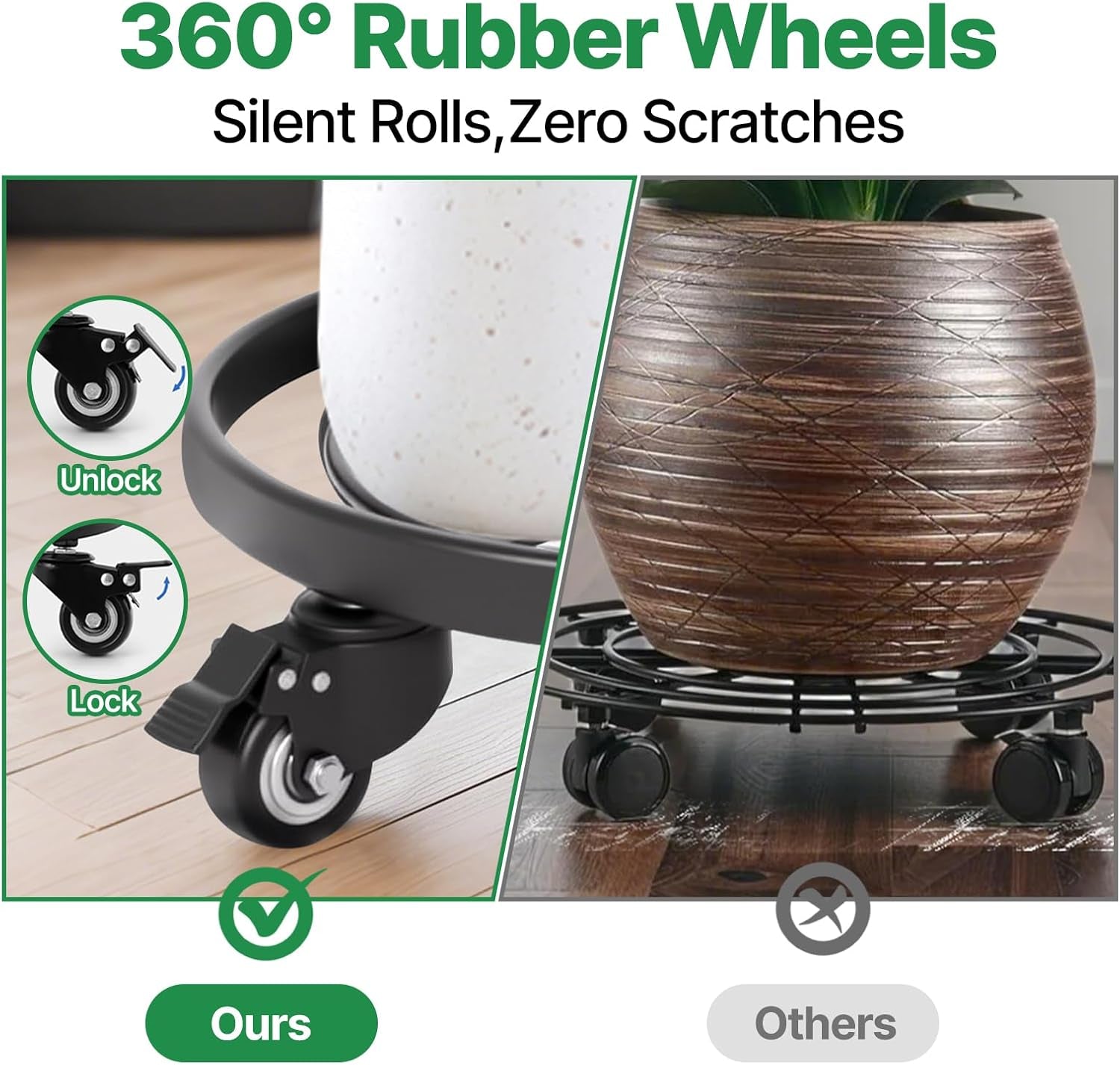 Plant Caddy with Wheels Heavy Duty 14“ 2 Pack Rolling Plant Stand Plant Dolly Iron Wheeled Lockable Casters round Pot Mover Rollers Indoor Outdoor Planter Trolley Metal