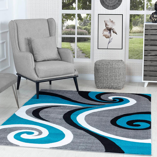 Modern Area Rug 5X7 Turquoise Swirls Carpet Bedroom Living Room Contemporary Dining Accent Sevilla Collection 4817 (5X7, Turkaz)