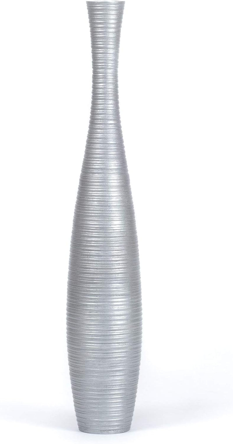 Large Silver Home Decor Floor Vase – Wooden 36 Inches Tall Farmhouse Decor Flower Holder for Fake Plant and Pampas Grass