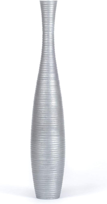 Large Silver Home Decor Floor Vase – Wooden 36 Inches Tall Farmhouse Decor Flower Holder for Fake Plant and Pampas Grass