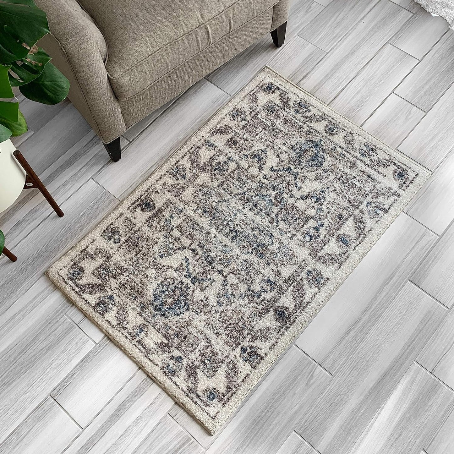 Distressed Tapestry Vintage Kitchen Rugs Non Skid Accent Area Floor Mat [Made in USA], 2'6 X 3'10, Neutral