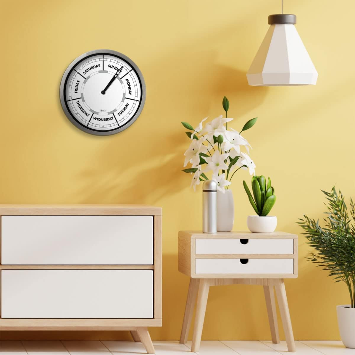 Day of the Week Wall Clock with Aluminum Frame – Calendar Day Clock – Ideal Retirement Gift for Men & Women – 10"